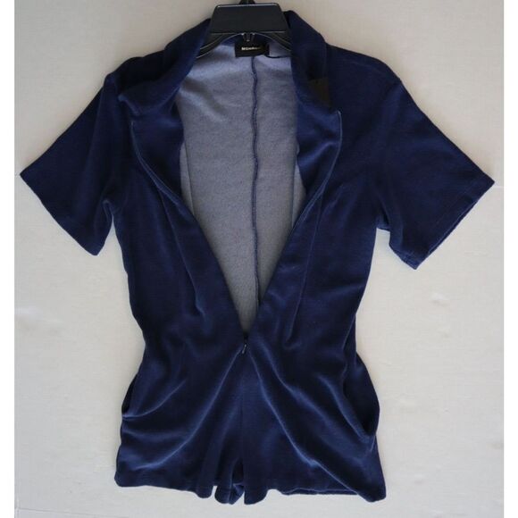 Monrow Women's Sz Small Navy Blue French Terry / Cotton Zip-Up Romper - Picture 8 of 15